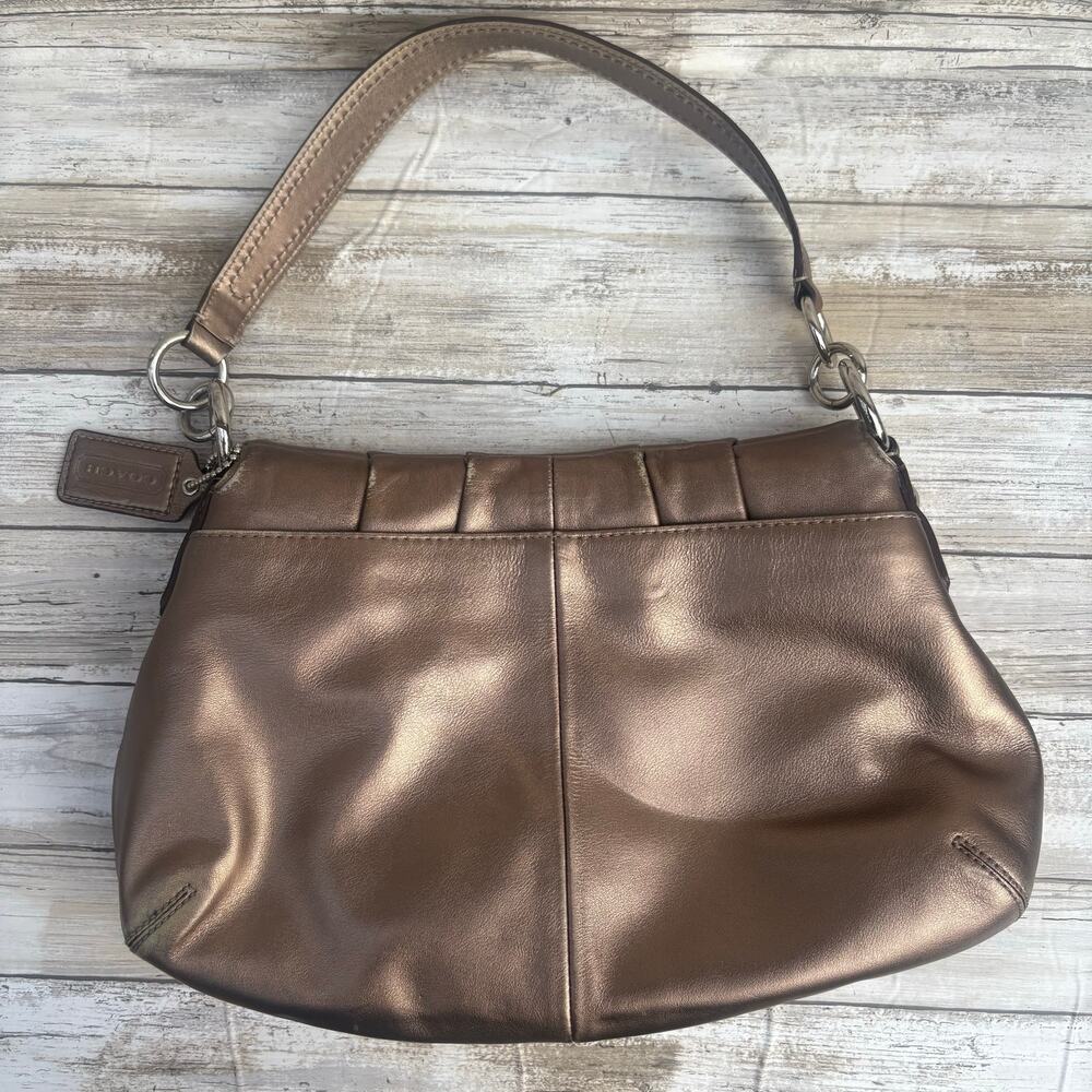Coach Purse Soho Pleated Shoulder Bag Baguette Bronze Metallic F18217 - Picture 2 of 16
